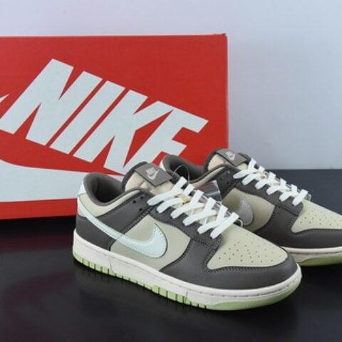 NK SB Dunk Low"Sail Olive Grey"扣篮系列低帮休闲运动滑板板鞋“皮革橄榄绿深灰米白”货号FB4960-210