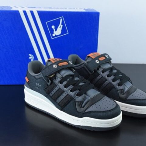 阿迪达斯Adidas三叶草 Originals Forum 84 Low 罗马系列魔术贴低帮复古系带百搭休闲运动板鞋“牛仔炭黑灰橙”HQ6335