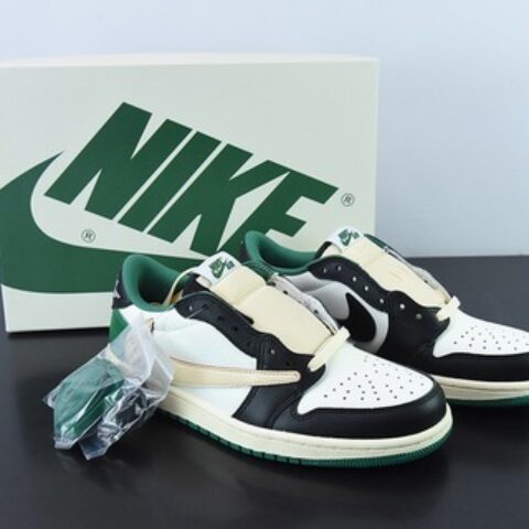 Travis Scott x NK Air Jordan 1 Low AJ1 TS倒钩低帮休闲板鞋 黑绿 货号：DM7866- 128