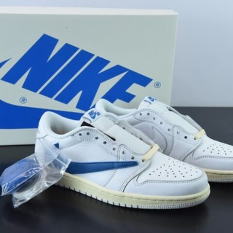 Travis Scott x NK Air Jordan 1 Low AJ1 TS倒钩低帮休闲板鞋 白蓝 货号：CQ3277-100