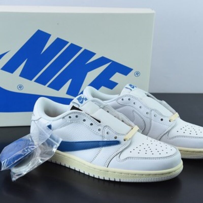 Travis Scott x NK Air Jordan 1 Low AJ1 TS倒钩低帮休闲板鞋 白蓝 货号：CQ3277-100