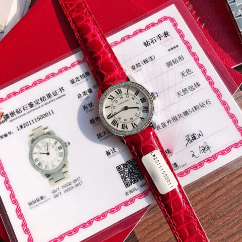 现货 Ronde de cartier（卡地亚伦敦）顶级版本圈口镶嵌54颗vs1.2真钻进口美洲鳄鱼皮