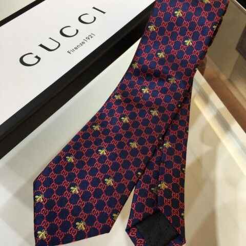 GUCCI古驰100%顶级提花真丝饰GG和蜜蜂领带
