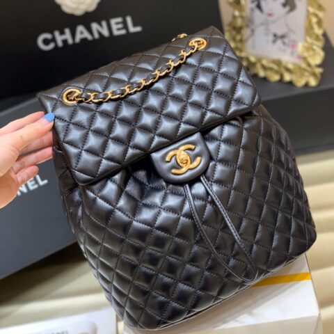 CHANEL 小羊皮coco大号双背包 A91124黑色