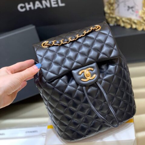 CHANEL 小羊皮coco小号双背包 A91123黑色