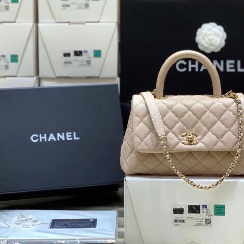 CHANEL 经典款之Coco handle 23CM A92990裸粉色/金扣