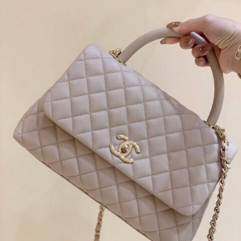 CHANEL 经典款之Coco handle 28CM A92993裸粉色/金扣