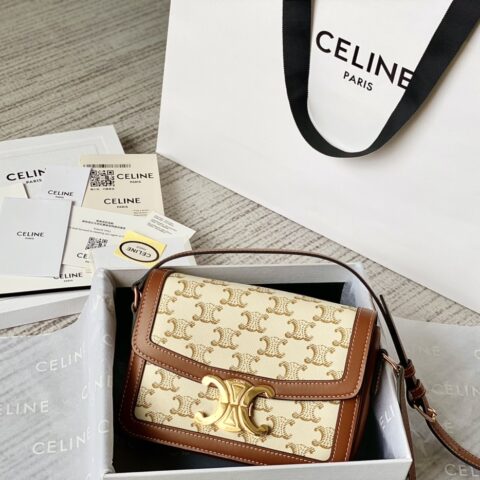 CELINE赛琳凯旋门帆布和小牛皮手袋188882