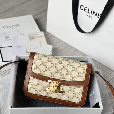 CELINE赛琳凯旋门帆布和小牛皮手袋191242