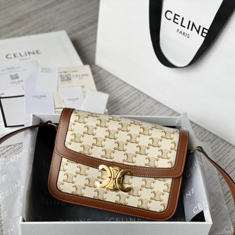 CELINE赛琳凯旋门帆布和小牛皮手袋191242