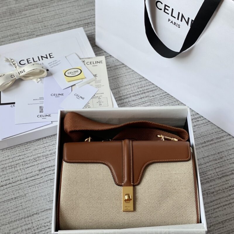 CELINE赛琳TEEN16 复古元素进口帆布拼小牛皮手袋196853