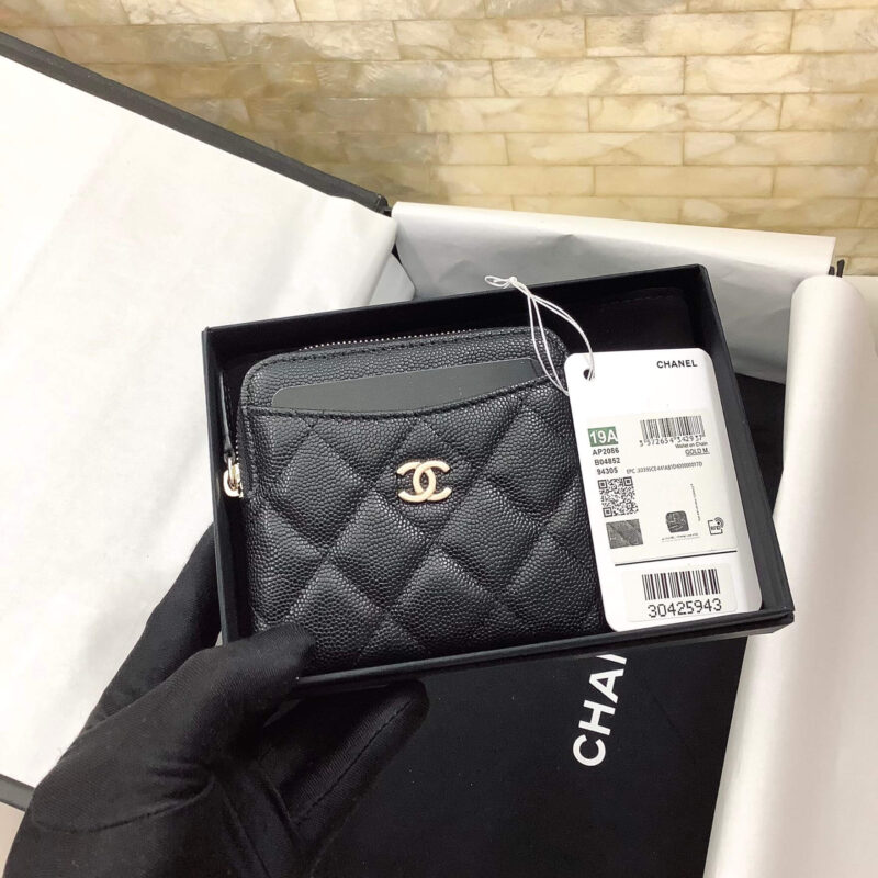 CHANEL 22新款细球零钱包卡包  AP2086黑色/金扣