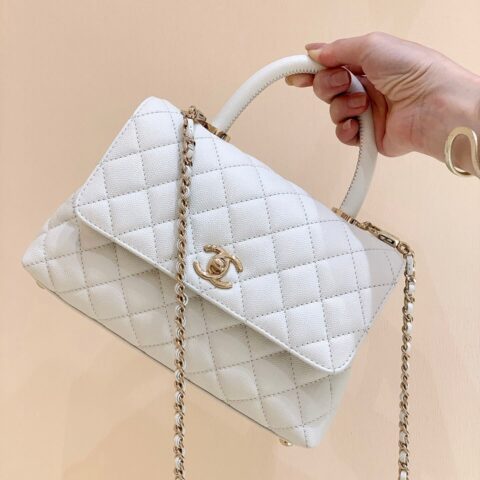 CHANEL coco handle 23CM 22P新版本 A92990白色/香槟色五金