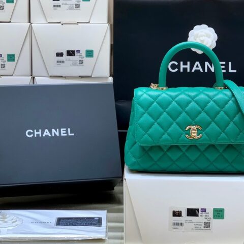 CHANEL coco handle 23CM 22P新版本 A92990草绿色/香槟色五金