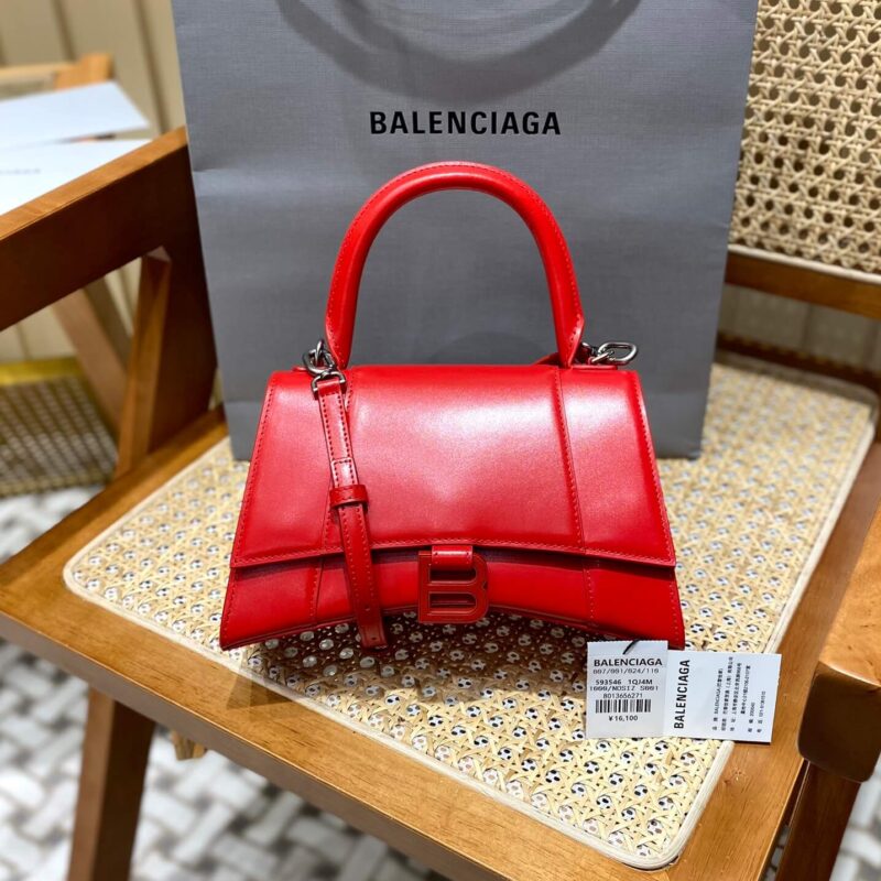 Balenciaga Hourglass S 23CM 平纹纹沙漏包 593546红色/红扣