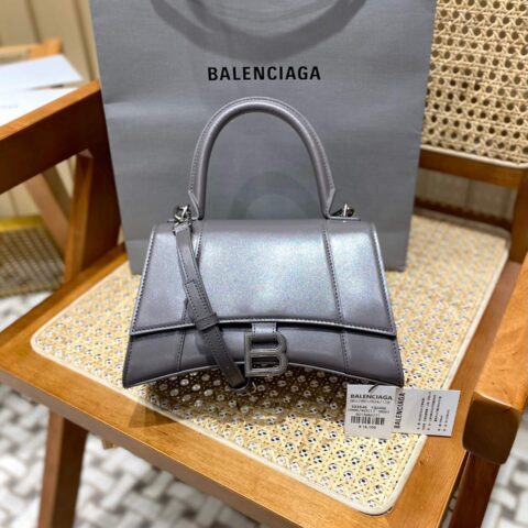 Balenciaga Hourglass S 23CM 平纹纹沙漏包 593546灰色/银扣
