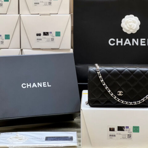 CHANEL WOC 19CM 羊皮发财包 A33814黑色/银扣