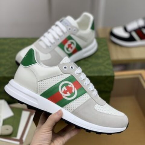 Gucci古驰   红绿织带拼色双G男士运动跑鞋