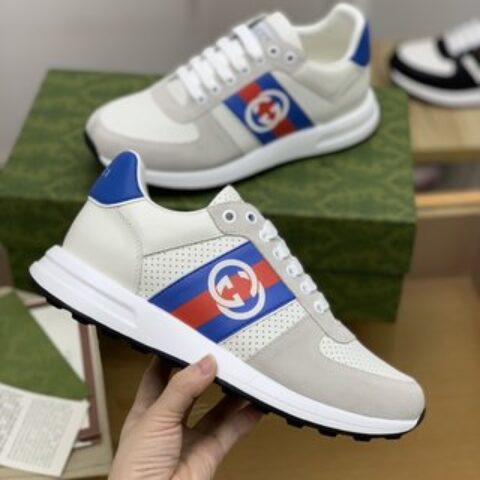 Gucci古驰   红绿织带拼色双G男士运动跑鞋