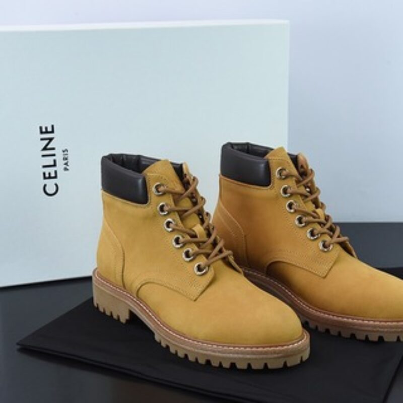 Celine赛琳 Lace Up Boots"Wheat"女神款百搭英伦风中筒机车军装马丁靴“磨砂麦黄黑”P210014862