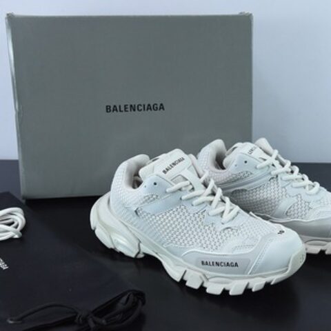 巴黎世家BALENCIAGA Track Trainers 3.0代简版系列低帮复古野跑老爹风百搭休闲运动慢跑鞋“网布白灰黑LOGO”700873 W5RF8 2100