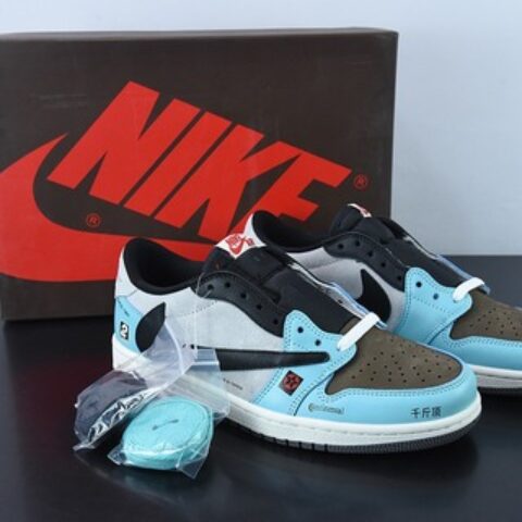 Travis Scott x Air Jordan 1 Low  灰黑蓝/千斤顶倒钩低帮 货号：DM7866-009