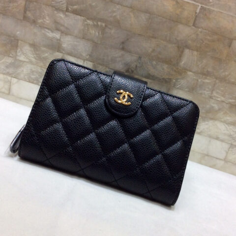 CHANEL 原单进口球纹牛皮短折钱夹 A48667黑色/金扣