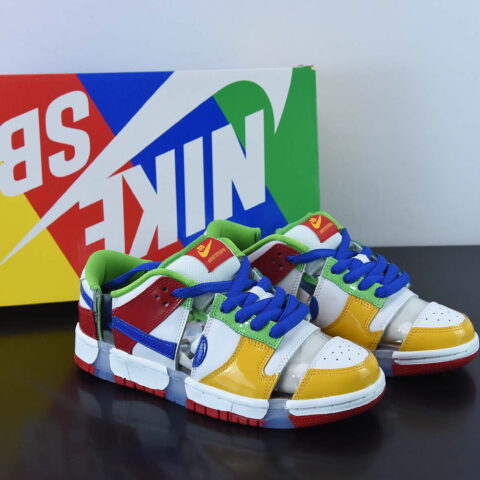 eBay x SB Dunk 红白黄绿切断彩色镂空 拼接低帮休闲板鞋 货号：FD8777-100