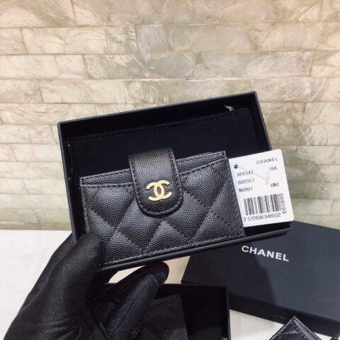 CHANEL新款牛皮多隔层风琴卡包 AP0342黑色/金扣