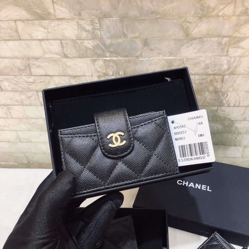 CHANEL新款牛皮多隔层风琴卡包 AP0342黑色/金扣