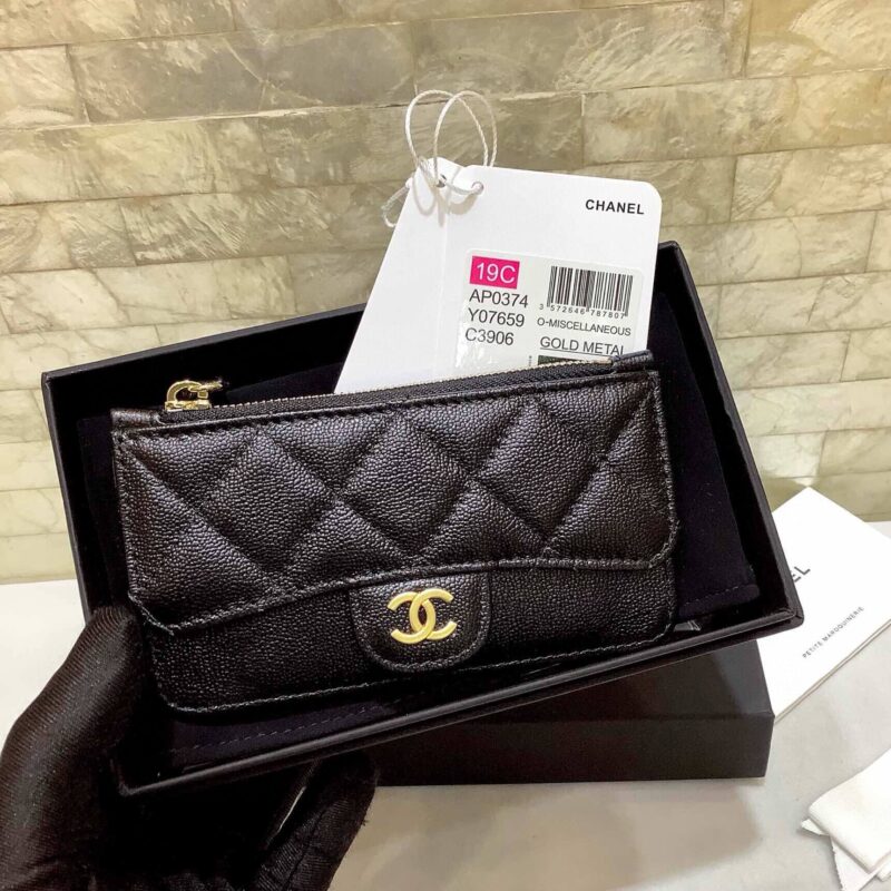 Chanel新款球纹牛皮CC单层多用卡包经典球纹零钱包 AP0374黑色/银扣