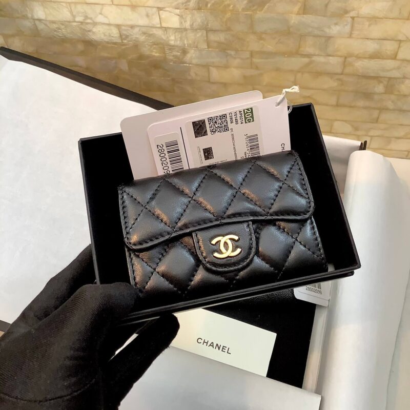 CHANEL CF 经典小卡包小羊皮卡包零钱包 AP0214黑色/金扣
