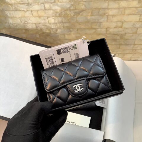 CHANEL CF 经典小卡包小羊皮卡包零钱包 AP0214黑色/银扣
