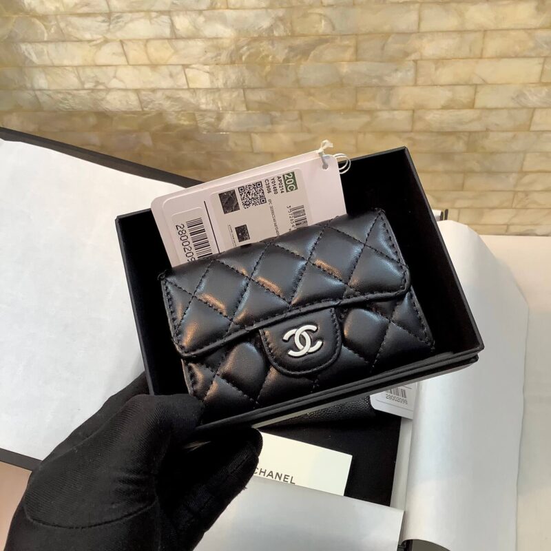 CHANEL CF 经典小卡包小羊皮卡包零钱包 AP0214黑色/银扣
