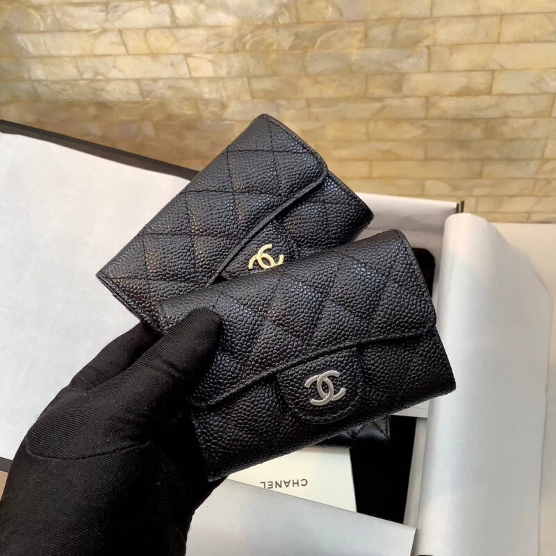 CHANEL CF 经典小卡包球纹卡包零钱包 AP0214黑色/银扣