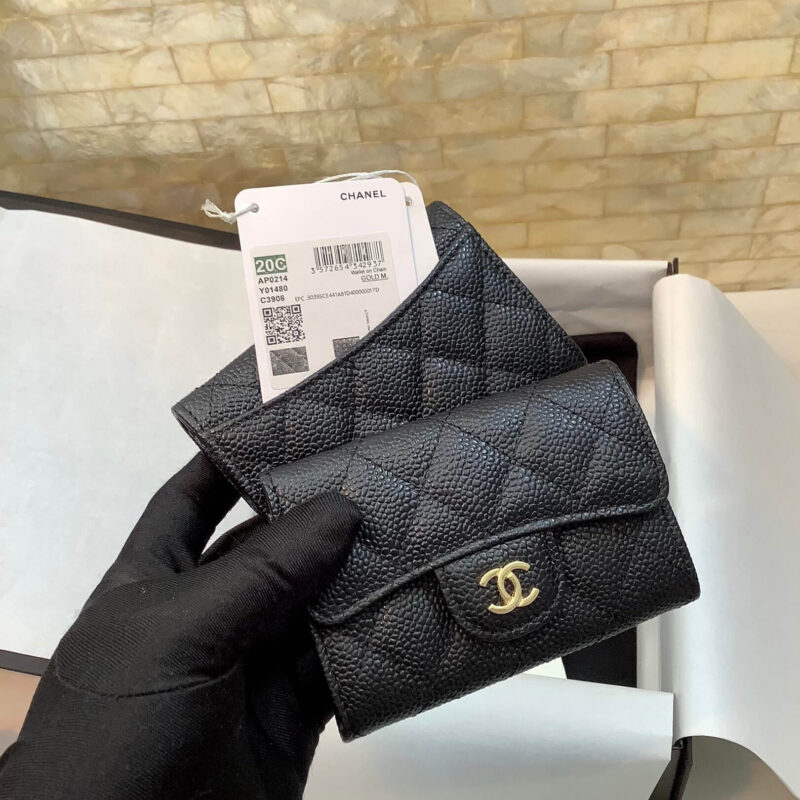 CHANEL CF 经典小卡包球纹卡包零钱包 AP0214黑色/金扣