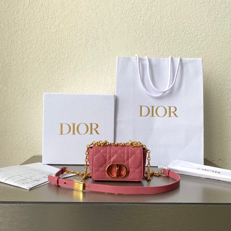 MICRO DIOR CARO BAG S2022玫红色/金扣