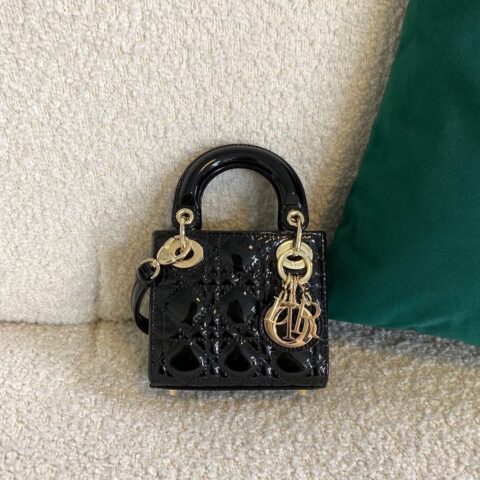 MICRO LADY DIOR BAG 漆皮超迷你三格戴妃包 S0856黑色