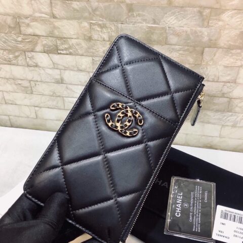 Chanel 22新品手机套 羊皮金色双C大logo菱格手机包 卡包 AP1182