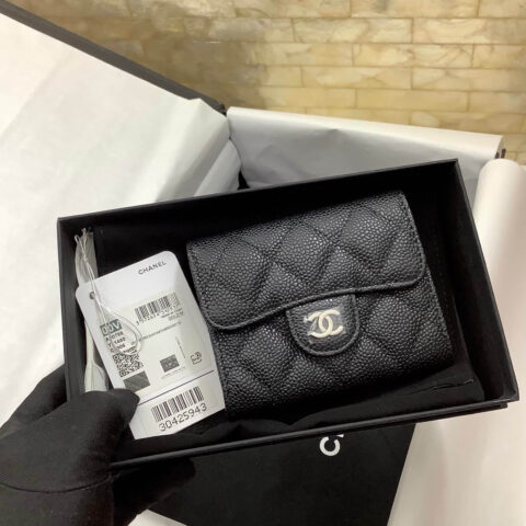 CHANEL 球纹牛皮卡包零钱包 A80798黑色/银扣