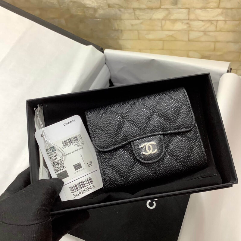 CHANEL 球纹牛皮卡包零钱包 A80798黑色/银扣