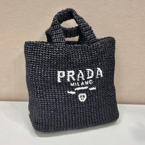 PRADA普拉达进口拉菲草纤维托特包1BG408
