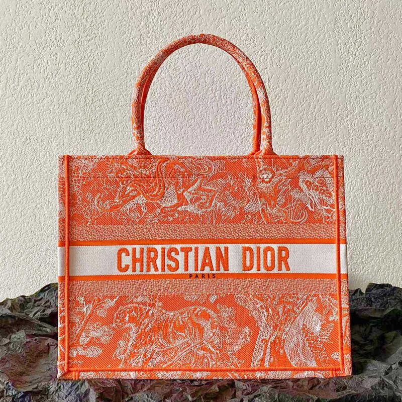 DIOR 中号BOOK TOTE M1296动物印花图案/荧光橙