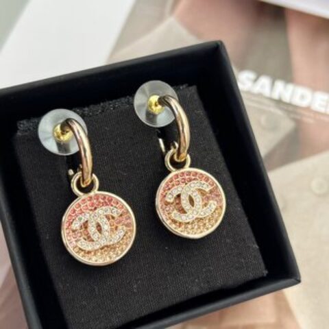 新款☑️CHANEL香奈儿c2双c圆形满钻耳钉耳环