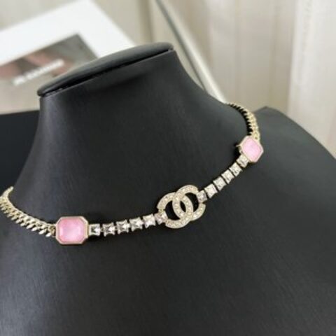 新款☑️CHANEL香奈儿双c粉钻颈链项链