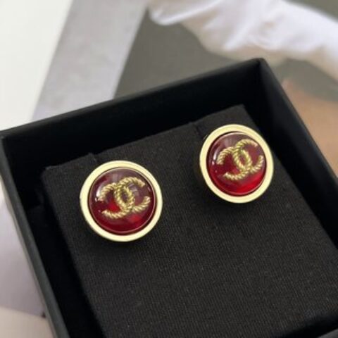 新款☑️CHANEL香奈儿双c圆形红色耳钉耳环