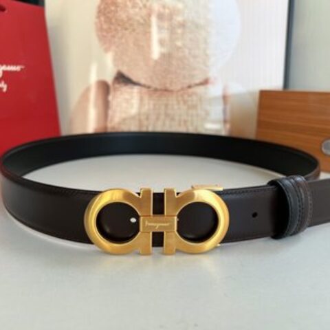 Ferragamo菲拉格慕男士3.5cm精品金属扣进口双面用头层牛皮腰带