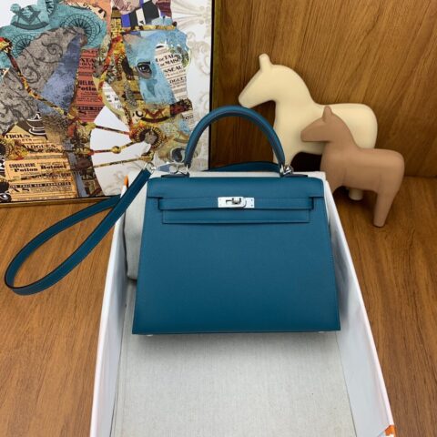 Hermès Kelly 25cm Epsom 1p 鸭子蓝 银扣