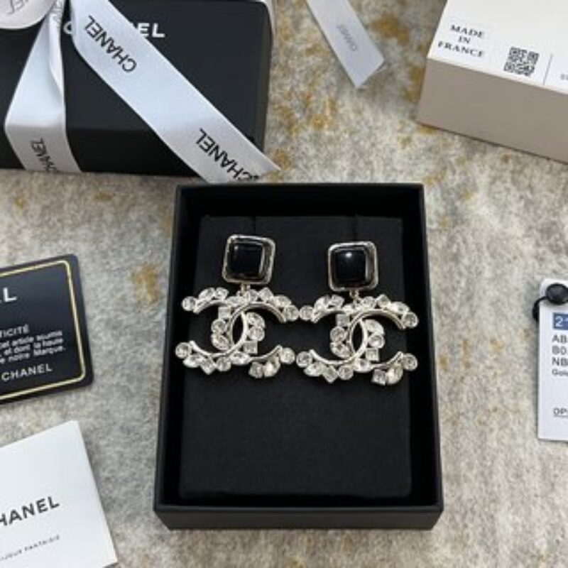 新款☑️CHANEL香奈儿c2双c黑色方形耳钉耳环