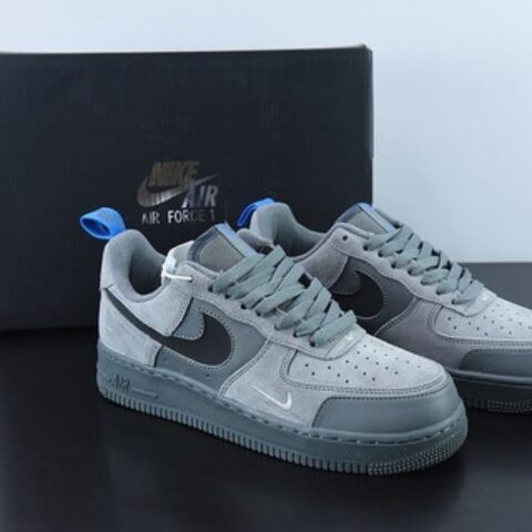 NK Air Force 1 空军一号运动板鞋 翻毛深灰蓝黑小双钩官方货号：DO6709-002